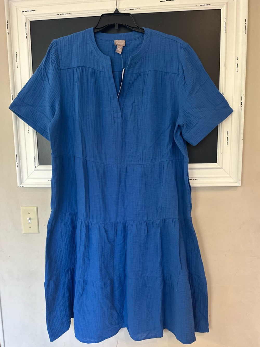 Chico's Women’s Blue Short Sleeve Tiered Roll Gauze Midi Dress Sz. 4/XXL